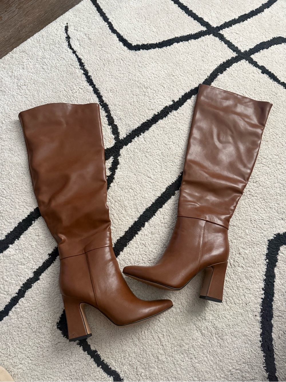 Women's Tall Brown Leather Block Heel Boots — Classic Knee-High Style